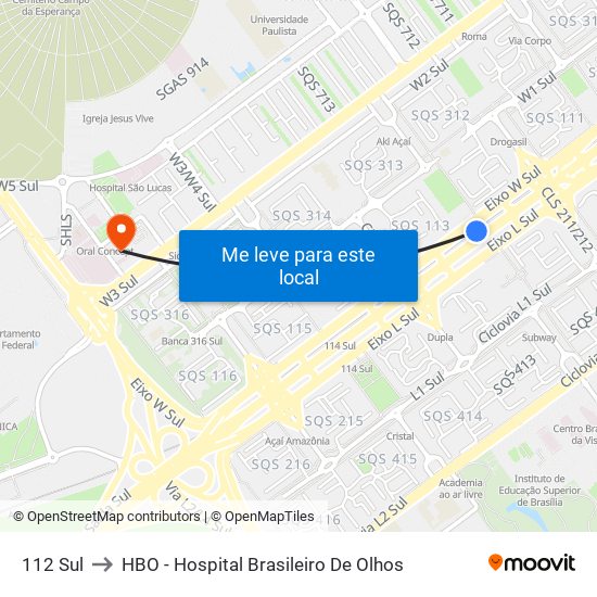 112 Sul to HBO - Hospital Brasileiro De Olhos map