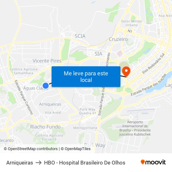 Arniqueiras to HBO - Hospital Brasileiro De Olhos map