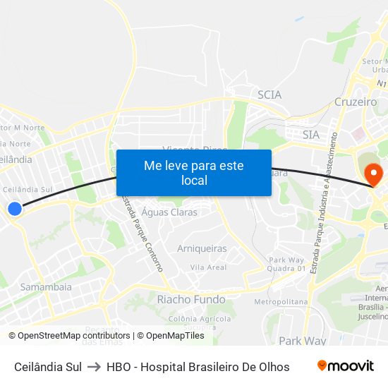 Ceilândia Sul to HBO - Hospital Brasileiro De Olhos map