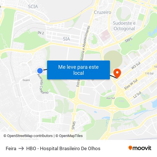 Feira to HBO - Hospital Brasileiro De Olhos map