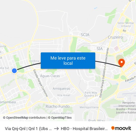 Via Qnj-Qnl | Qnl 1 (Ubs 3 / Ced 6) to HBO - Hospital Brasileiro De Olhos map