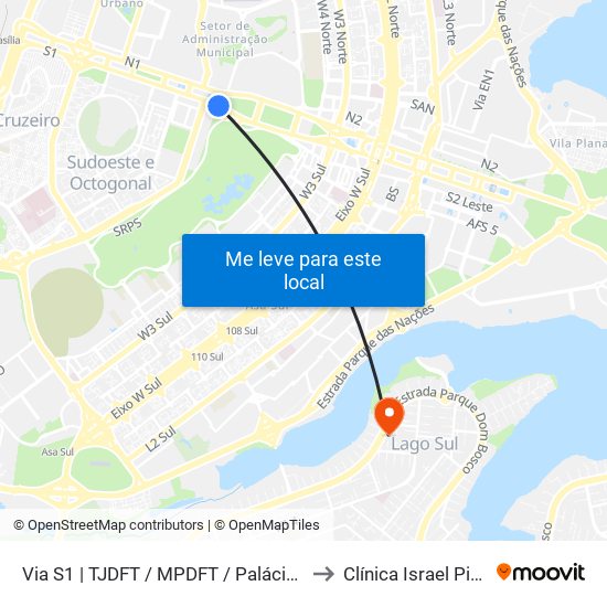 Via S1 | TJDFT / MPDFT / Palácio do Buriti to Clínica Israel Pinheiro map