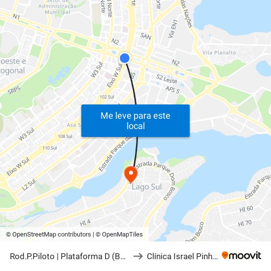 Rod.P.Piloto | Plataforma D (Box 16) to Clínica Israel Pinheiro map