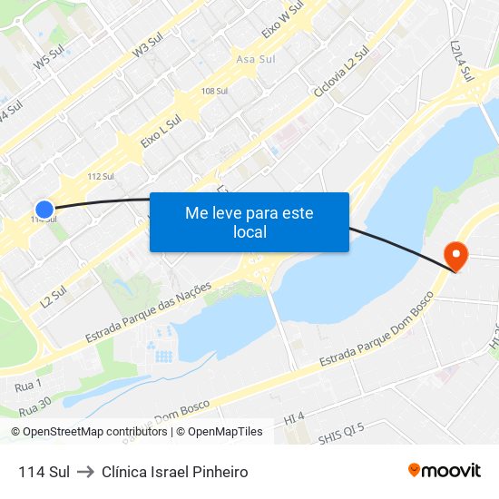 114 Sul to Clínica Israel Pinheiro map
