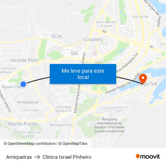 Arniqueiras to Clínica Israel Pinheiro map