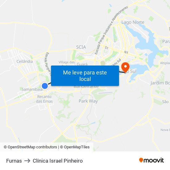 Furnas to Clínica Israel Pinheiro map
