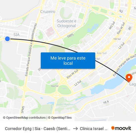Corredor Eptg | Sia - Caesb (Sentido Taguatinga) to Clínica Israel Pinheiro map