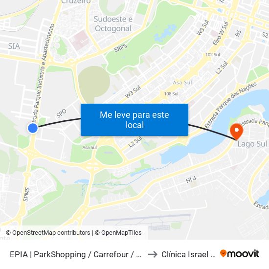 EPIA | ParkShopping / Carrefour / Rod. Interestadual to Clínica Israel Pinheiro map