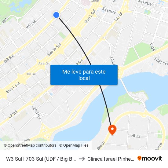 W3 Sul | 703 Sul (Udf / Big Box) to Clínica Israel Pinheiro map