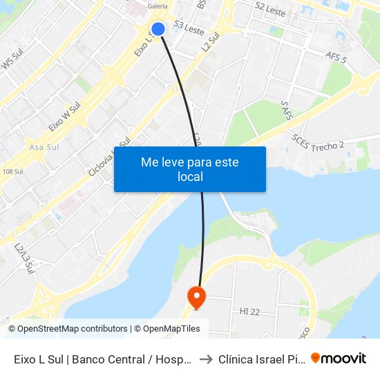 Eixo L Sul | Banco Central / Hospital de Base to Clínica Israel Pinheiro map