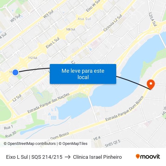 Eixo L Sul | Sqs 214/215 to Clínica Israel Pinheiro map