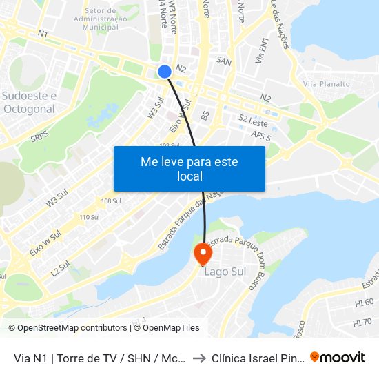 Via N1 | Torre De Tv / Shn / Mcdonald's to Clínica Israel Pinheiro map