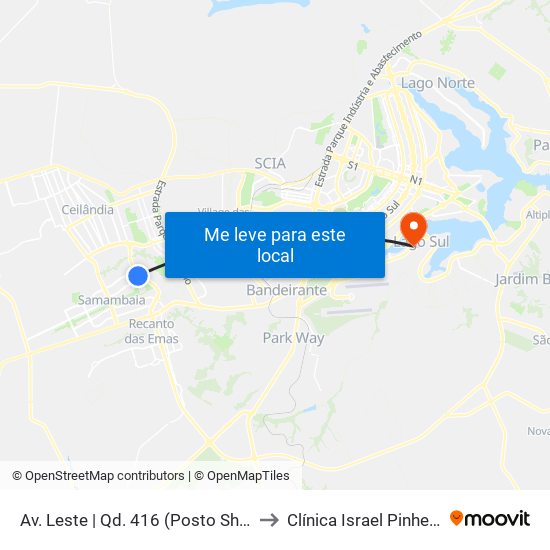 Av. Leste | Qd. 416 (Posto Shell) to Clínica Israel Pinheiro map