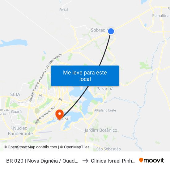 Br-020 | Nova Dignéia / Quadra 18 to Clínica Israel Pinheiro map