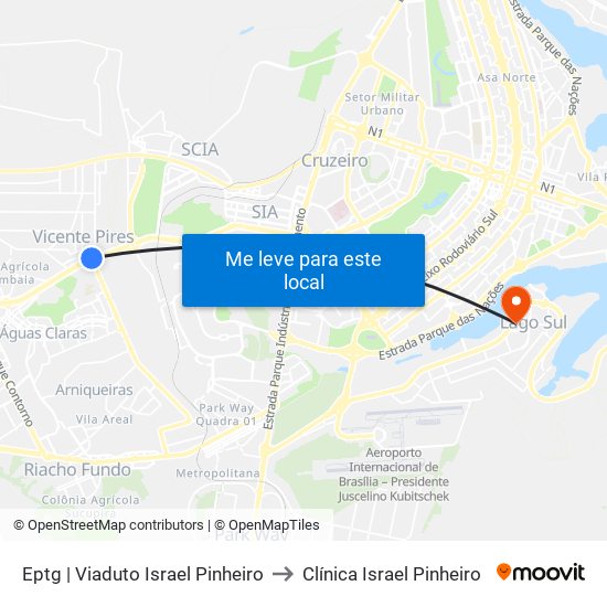 Eptg | Viaduto Israel Pinheiro to Clínica Israel Pinheiro map