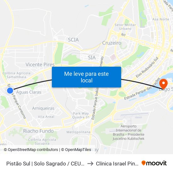 Pistão Sul | Solo Sagrado / Ceub to Clínica Israel Pinheiro map