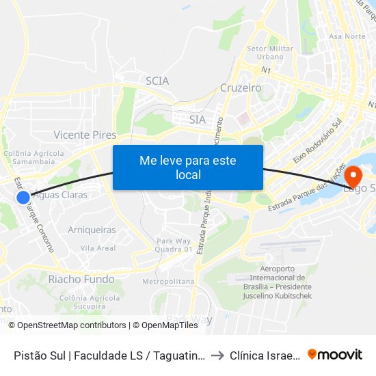 Pistão Sul | Faculdade LS / Taguatinga Shopping / Cobasi to Clínica Israel Pinheiro map