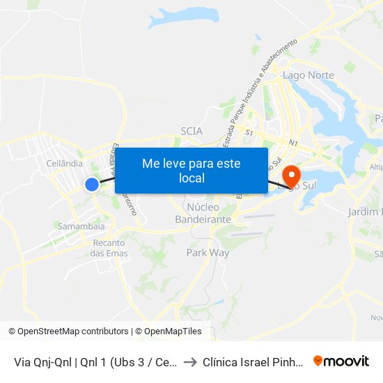 Via Qnj-Qnl | Qnl 1 (Ubs 3 / Ced 6) to Clínica Israel Pinheiro map