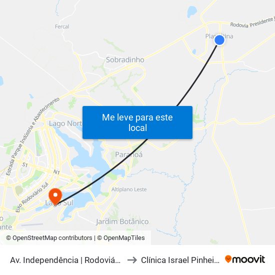 Av. Independência | Rodoviária to Clínica Israel Pinheiro map