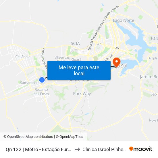 Qn 122 | Metrô - Estação Furnas to Clínica Israel Pinheiro map
