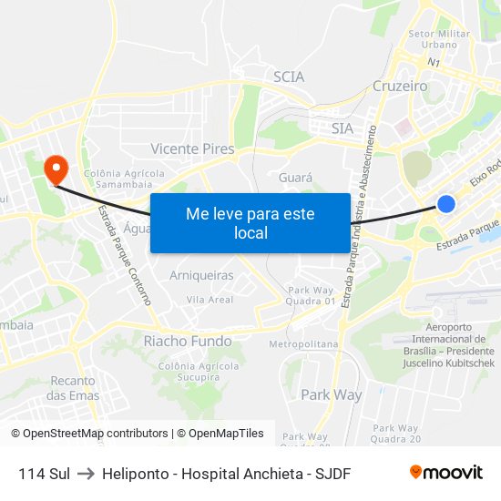 114 Sul to Heliponto - Hospital Anchieta - SJDF map