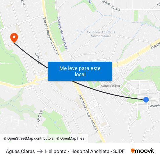 Águas Claras to Heliponto - Hospital Anchieta - SJDF map