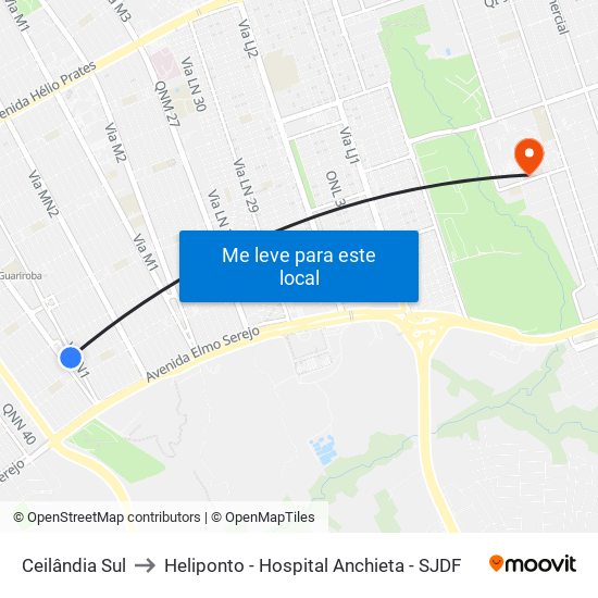 Ceilândia Sul to Heliponto - Hospital Anchieta - SJDF map