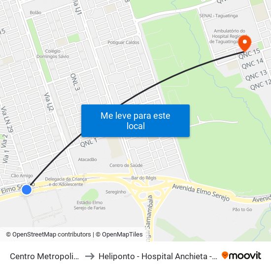 Centro Metropolitano to Heliponto - Hospital Anchieta - SJDF map