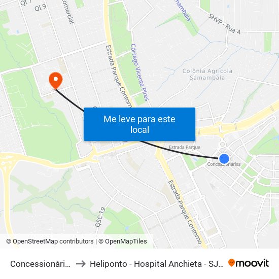Concessionárias to Heliponto - Hospital Anchieta - SJDF map