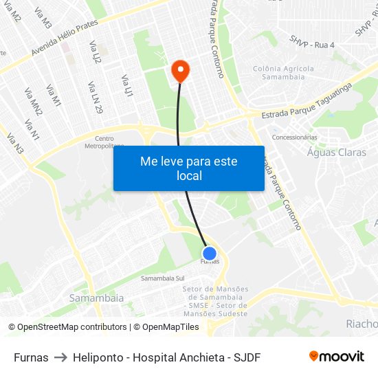 Furnas to Heliponto - Hospital Anchieta - SJDF map