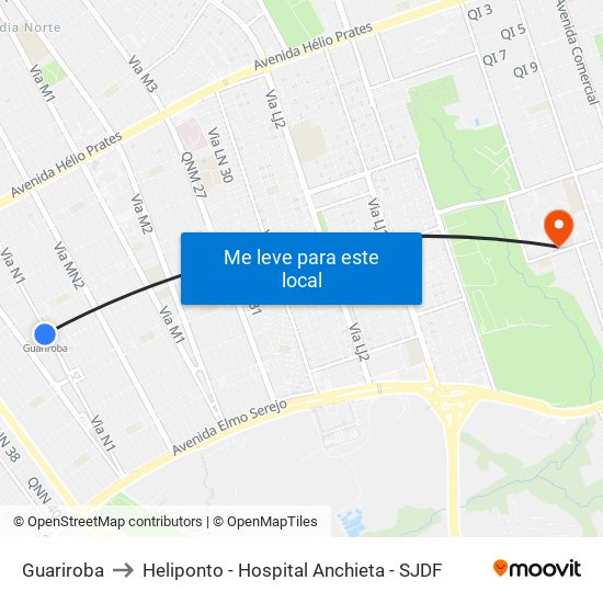 Guariroba to Heliponto - Hospital Anchieta - SJDF map