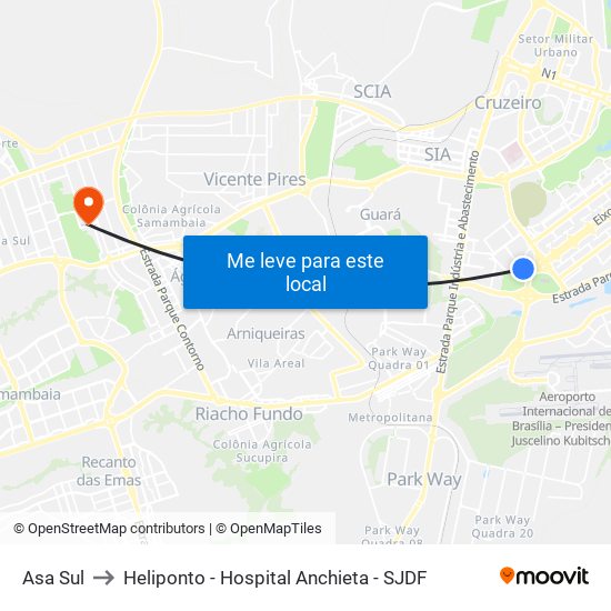 Asa Sul to Heliponto - Hospital Anchieta - SJDF map