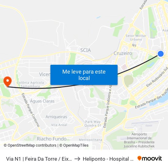 Via N1 | Feira Da Torre / Eixo Ibero-Americano to Heliponto - Hospital Anchieta - SJDF map