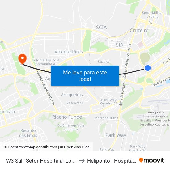 W3 Sul | Setor Hospitalar Local Sul (Pão De Açúcar) to Heliponto - Hospital Anchieta - SJDF map