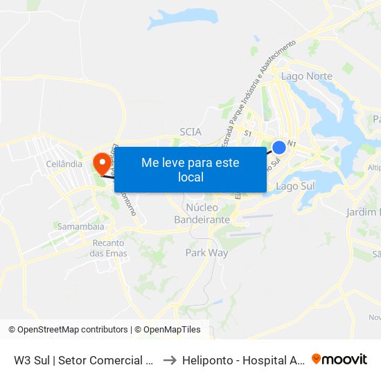 W3 Sul | Setor Comercial Sul (Pátio Brasil) to Heliponto - Hospital Anchieta - SJDF map