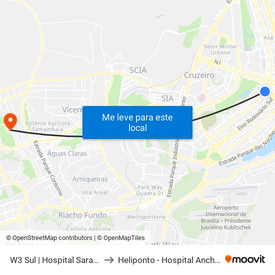 W3 Sul | Hospital Sarah / SRTVS to Heliponto - Hospital Anchieta - SJDF map