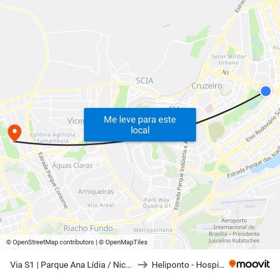 Via S1 | Parque Ana Lídia / Nicolandia / Eixo Ibero-Americano to Heliponto - Hospital Anchieta - SJDF map
