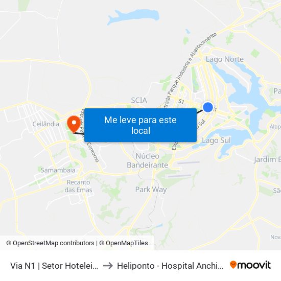 Via N1 | Setor Hoteleiro Norte to Heliponto - Hospital Anchieta - SJDF map