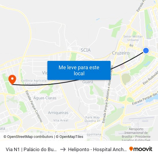 Via N1 | Palácio Do Buriti / Tribunal De Contas Do Df to Heliponto - Hospital Anchieta - SJDF map