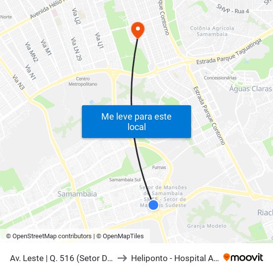 Av. Leste | Q. 516 (Setor De Mansões Q. 5) to Heliponto - Hospital Anchieta - SJDF map