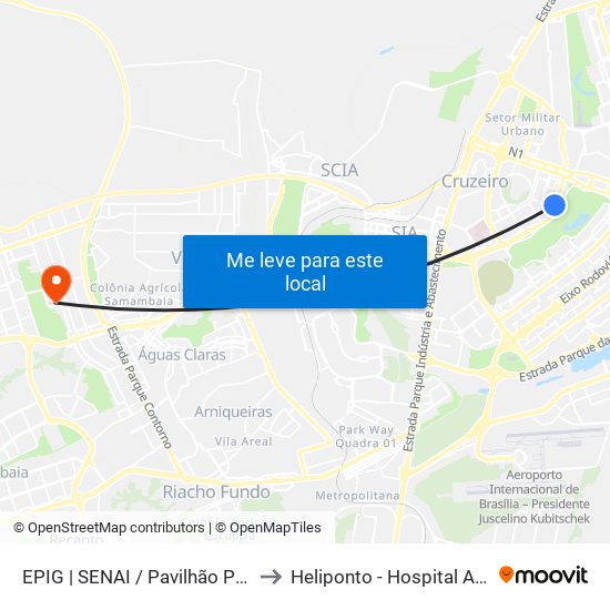Epig | Senai / Pavilhão Parque Da Cidade to Heliponto - Hospital Anchieta - SJDF map