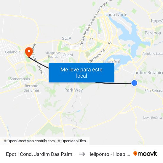 Epct | Cond. Jardim Das Palmeiras (Sentido São Sebastião) to Heliponto - Hospital Anchieta - SJDF map