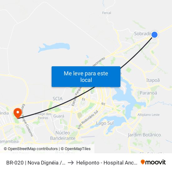 Br-020 | Nova Dignéia / Quadra 18 to Heliponto - Hospital Anchieta - SJDF map