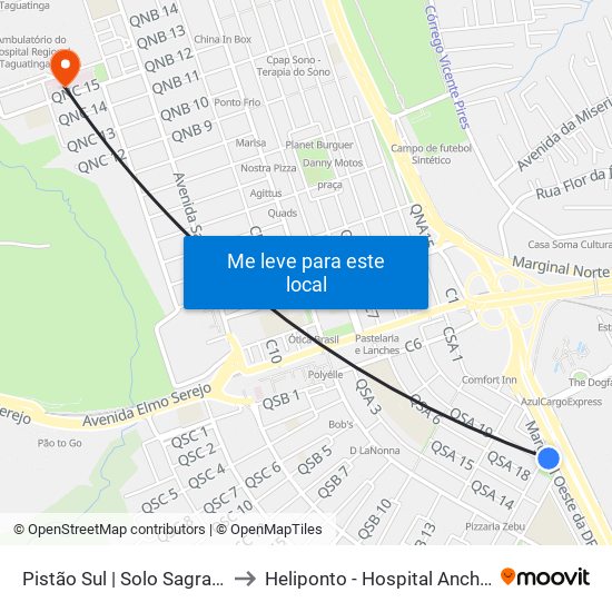 Pistão Sul | Solo Sagrado / Ceub to Heliponto - Hospital Anchieta - SJDF map