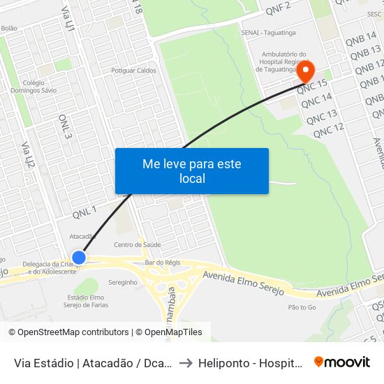 Via Estádio | Atacadão / Dca II / Rodoviária / Estádio to Heliponto - Hospital Anchieta - SJDF map