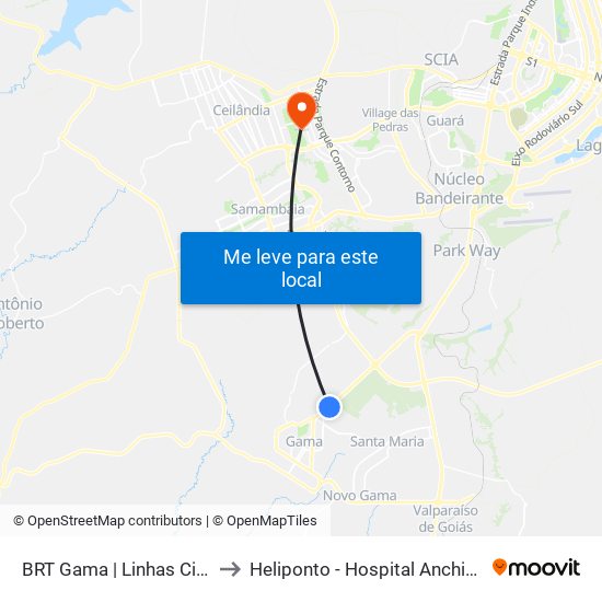 Terminal Brt Gama to Heliponto - Hospital Anchieta - SJDF map