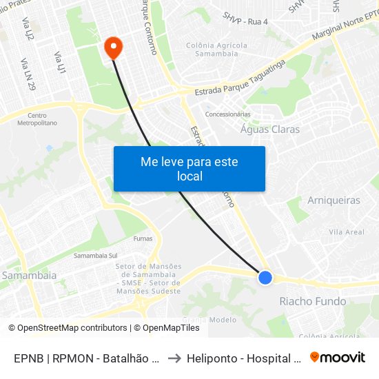 Epnb | Rpmon - Batalhão De Polícia Montada to Heliponto - Hospital Anchieta - SJDF map