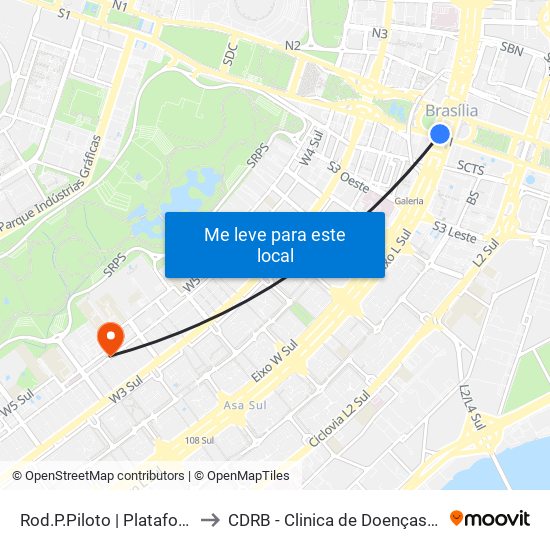 Rod.P.Piloto | Plataforma D (Box 16) to CDRB - Clinica de Doenças Renais de Brasília map