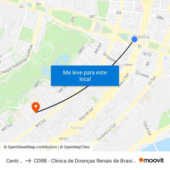 Central to CDRB - Clinica de Doenças Renais de Brasília map