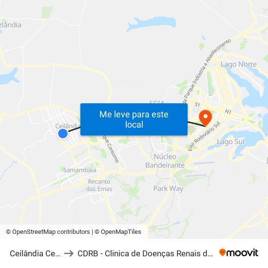 Ceilândia Centro to CDRB - Clinica de Doenças Renais de Brasília map
